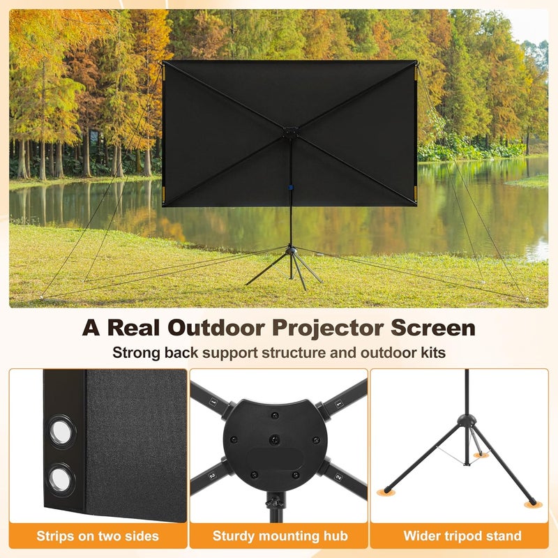 Truesee Outdoor Projector Screen 100 Inch, 16:9, High Gain, Projector Screen with Stand, Wind-resistant Design for Portable Projection Screen Outdoor, With Ropes and Spikes, 4K Image for Home Theater, Camping - Image 2